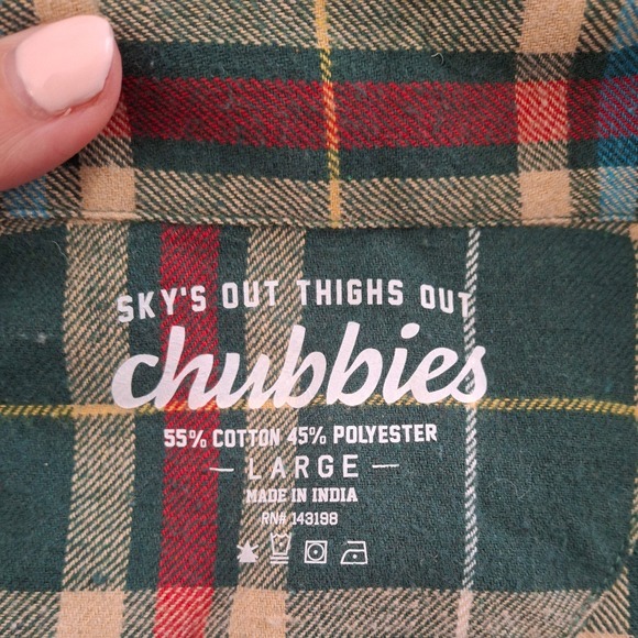 Chubbies Men's Plaid Flannel Pajama Set Short Sleeve Shirt Shorts Green Tan L/M - Picture 4 of 5